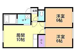 アリコベール平岡 2LDKの間取図画像