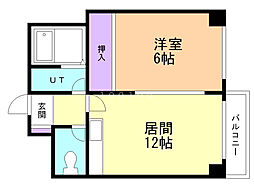 エースハイム厚別 1LDKの間取図画像