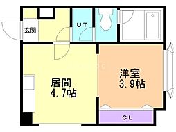 パレス東札幌 1DKの間取図画像
