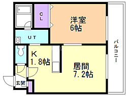 ブランノワール厚別中央 1LDKの間取図画像