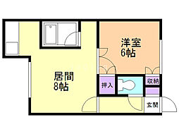 グリーンハイツ平和通 1DKの間取図画像