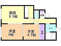 ブロードコート白石 2DKの間取図画像