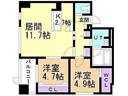 NCウイング白石 2LDKの間取図画像