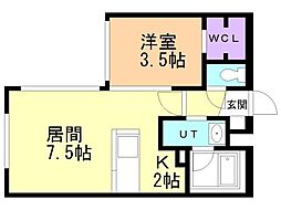 S-RESIDENCE厚別南 1LDKの間取図画像