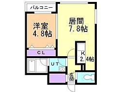 レスツオン厚別2 1LDKの間取図画像