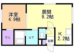 グランフォレスト南郷 1LDKの間取図画像