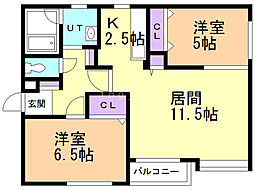 レジデンス栄通 2LDKの間取図画像