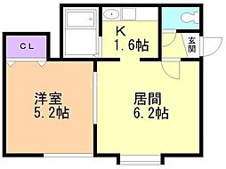 こぉぽらす31 1LDKの間取図画像