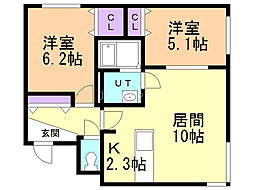 ラ・ヴィクトワール新札幌 2LDKの間取図画像