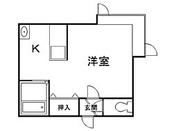 リファイン一番館 1Kの間取図画像
