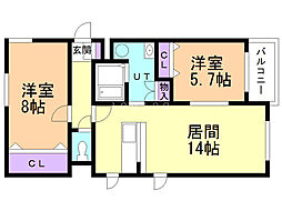 エスプリ2 2LDKの間取図画像