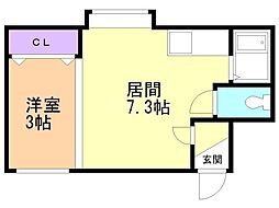 コテージ南郷通 1DKの間取図画像