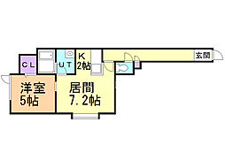 クレアンジュ平和通 1LDKの間取図画像