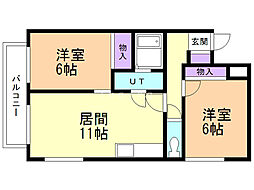 リゾルテ白石 2LDKの間取図画像