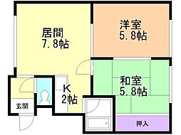 第5石ヶ守ハイツ 2DKの間取図画像