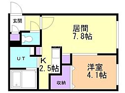 veelgeluk 1LDKの間取図画像