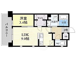 RJRプレシア西公園ベイサイド 1LDKの間取図画像