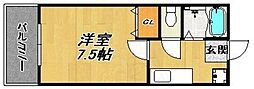 シャルマン六本松 1Kの間取図画像