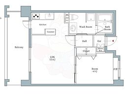 リアンシエルブルー東比恵 1LDKの間取図画像