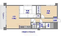 アルファウイング高宮東 2LDKの間取図画像