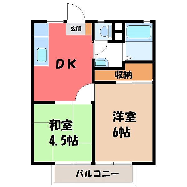 栃木県塩谷郡高根沢町大字宝積寺(賃貸アパート2DK・1階・35.91㎡)の写真 その2