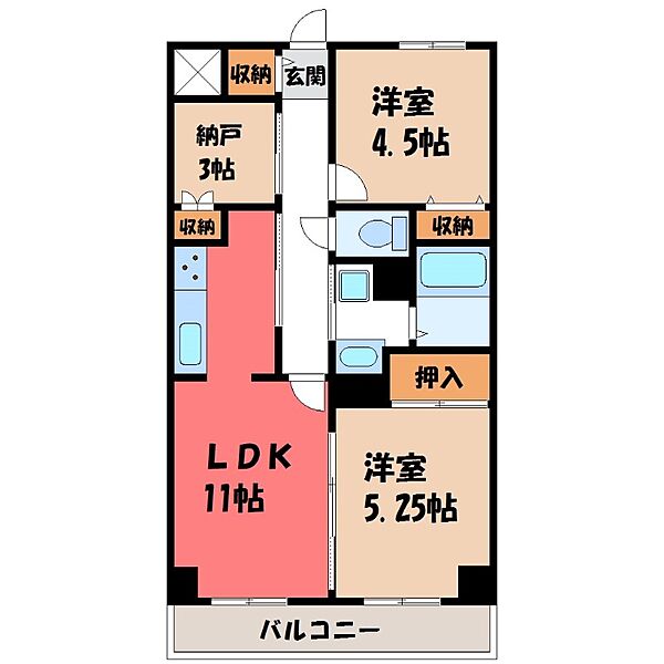 陽南イタリハイツ ｜栃木県宇都宮市陽南2丁目(賃貸マンション2SLDK・3階・47.79㎡)の写真 その2