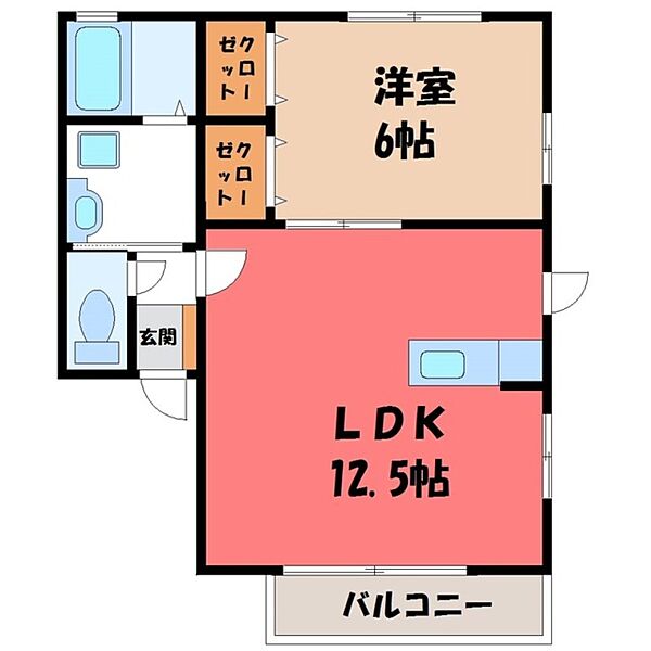 栃木県宇都宮市西川田町(賃貸アパート1LDK・1階・43.26㎡)の写真 その2