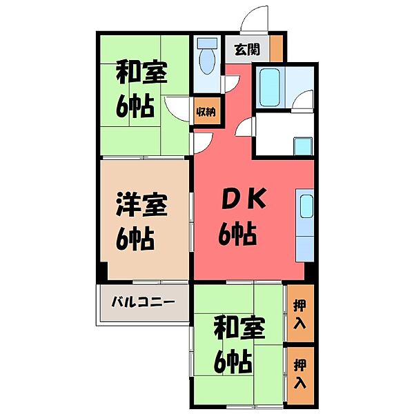 グランドハイツダイケー ｜栃木県宇都宮市桜5丁目(賃貸マンション3DK・2階・56.25㎡)の写真 その2