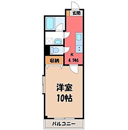 JR東北本線 宇都宮駅 バス15分 平松西下車 徒歩2分の賃貸マンション 3階1Kの間取り