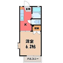 ビュウティナンバー1A 1Kの間取図画像