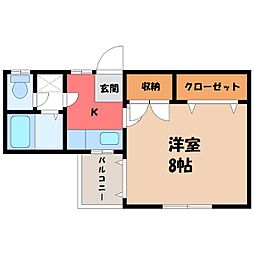 サンワハイツ6 1Kの間取図画像