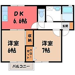 セジュール向日葵 2DKの間取図画像
