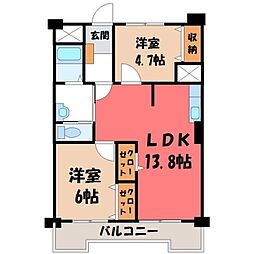 城東マンション 2LDKの間取図画像
