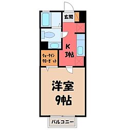 プランドール陽東B 1Kの間取図画像