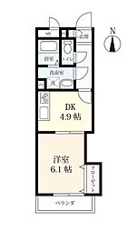 カルディア本庄 1DKの間取図画像