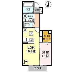 フィールドインビレッジ本庄 1LDKの間取図画像