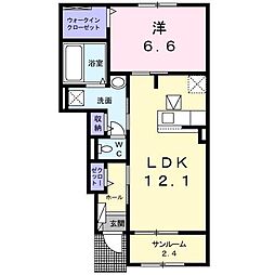 クリスタルドミール1 1LDKの間取図画像