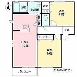 グリーンルーフ福田B 2LDKの間取図画像