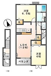 メルヴェイユ・アンジュ　Ａ・Ｂ 2階2LDKの間取り