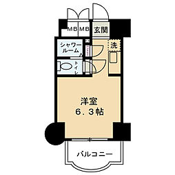 朝日プラザ梅田北デラ・リブジェ ワンルームの間取図画像