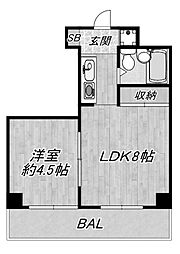 朝日プラザ都島本通パサージュ ワンルームの間取図画像
