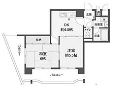 朝日プラザ桑津第1 2DKの間取図画像