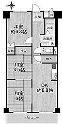 関目グリーンハイツC棟 3DKの間取図画像
