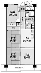 シャトー三愛 2LDKの間取図画像