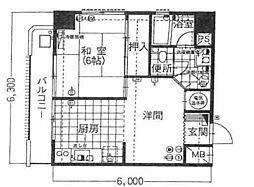 和光ハイマート上町 2DKの間取図画像