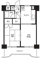 エレガントライフ新大阪 2DKの間取図画像