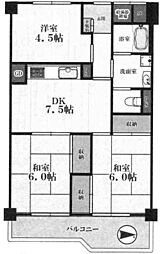 城北ハイツ1号館 3DKの間取図画像