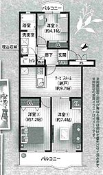 エメラルドマンション南津守A棟 3Kの間取図画像