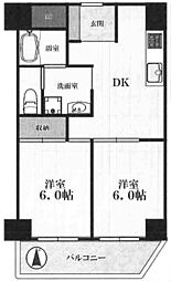 あびこターミナルハイツ 2DKの間取図画像