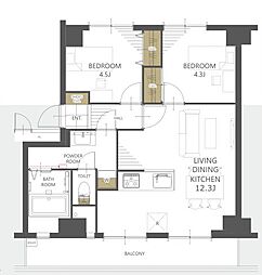 新北野コーポB棟 2LDKの間取図画像